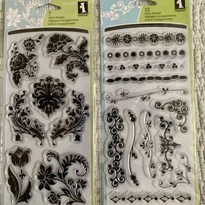INKADINKADO Floral + Corners + Borders Clear Cling Rubber Stamps Set of 2 NEW